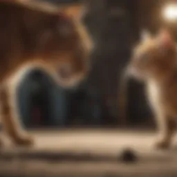 Two cats engaging in a standoff