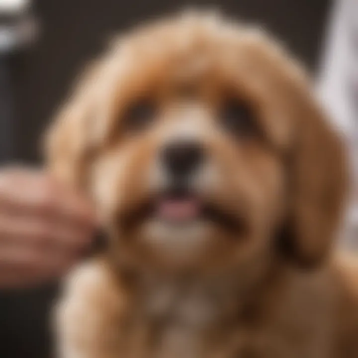 Cavapoo being gently brushed during a grooming session