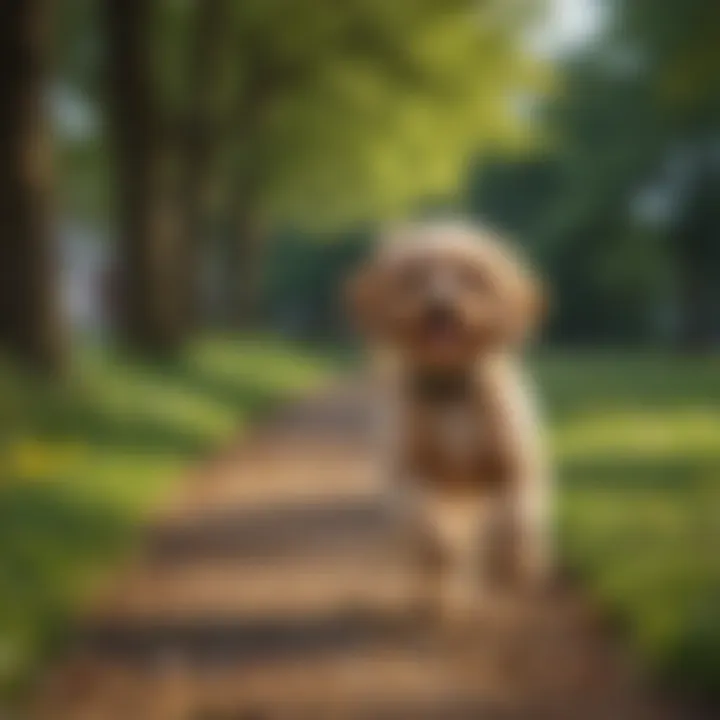 Happy Cavapoo playing fetch in a green park