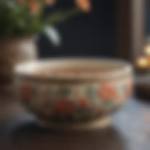 Elegant ceramic dog bowl with intricate floral design