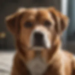 A dog calmly positioned for temperature measurement