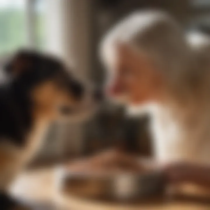 A pet owner lovingly feeding their senior dog with chewy dog food, highlighting the bond.