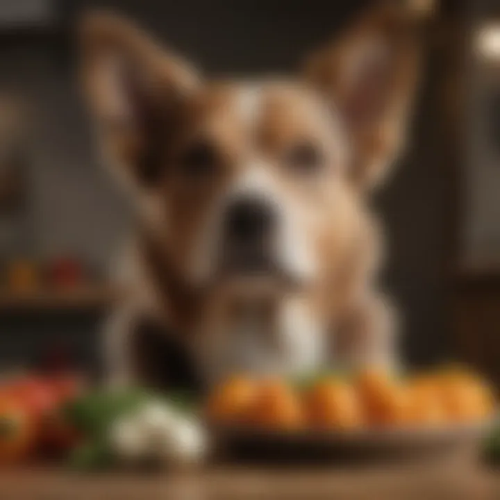 An array of beneficial ingredients for senior dogs, including vegetables and protein sources.