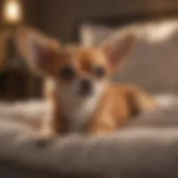 Chihuahua resting on a plush bed