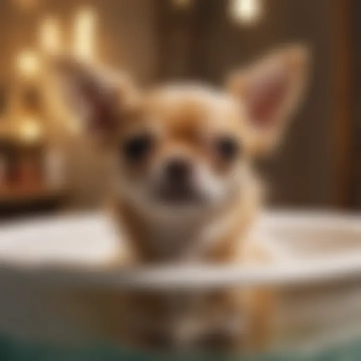 Chihuahua bathing in luxurious shampoo