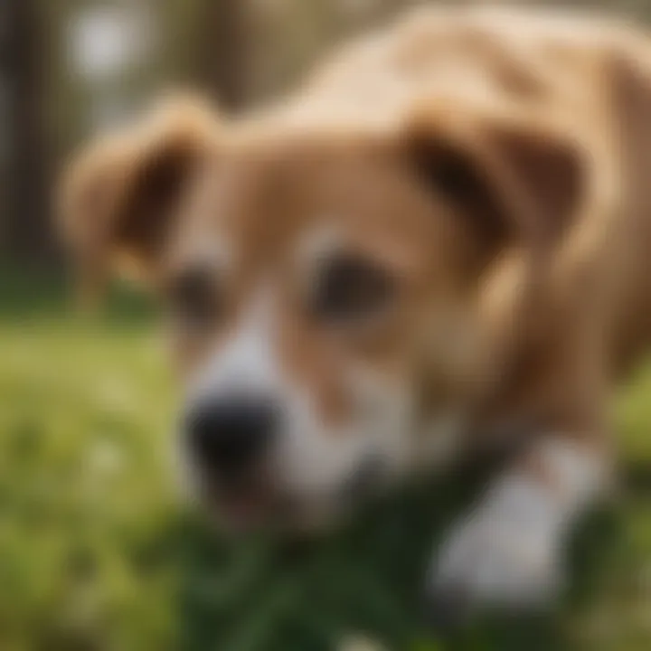 Close-up of dog eating grass
