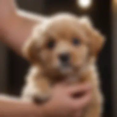 Close-Up of Puppy Grooming Owner's Arm