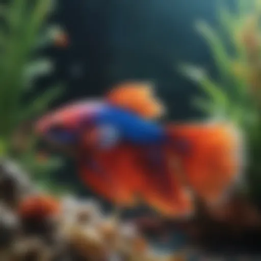 Colorful Betta Fish Swimming in Coral Reef