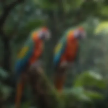 Colorful Macaws Perched in Rainforest Canopy