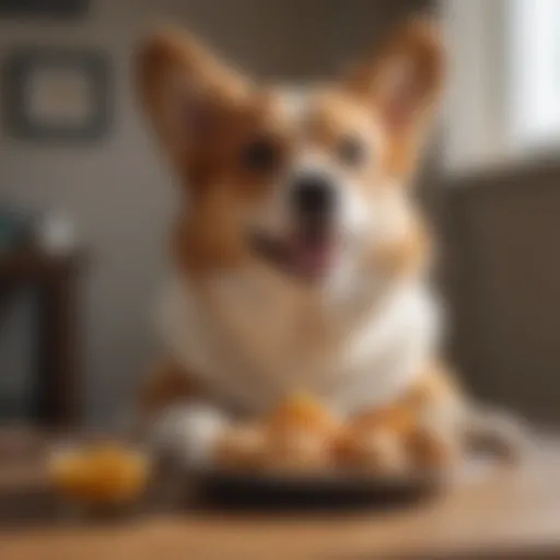 A cheerful corgi enjoying a balanced meal