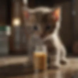 Tiny abandoned kitten being bottle-fed