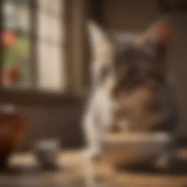 Kitten eating from a small bowl of specialized kitten formula