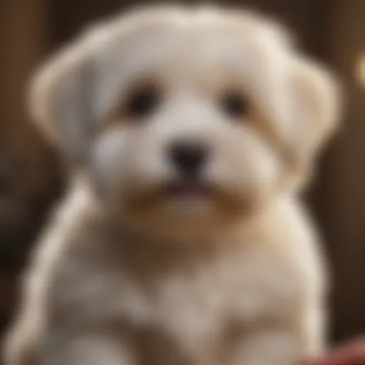 Adorable Havanese puppy being groomed with a brush