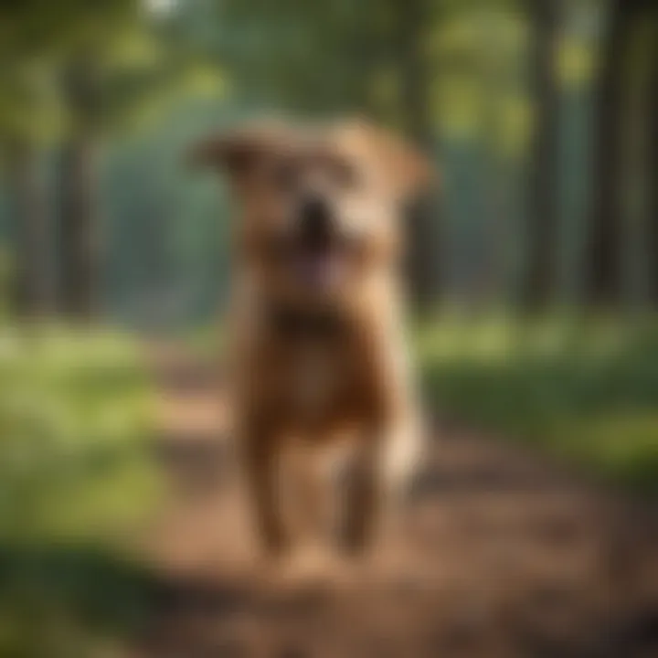 Playful dog running in a park for exercise