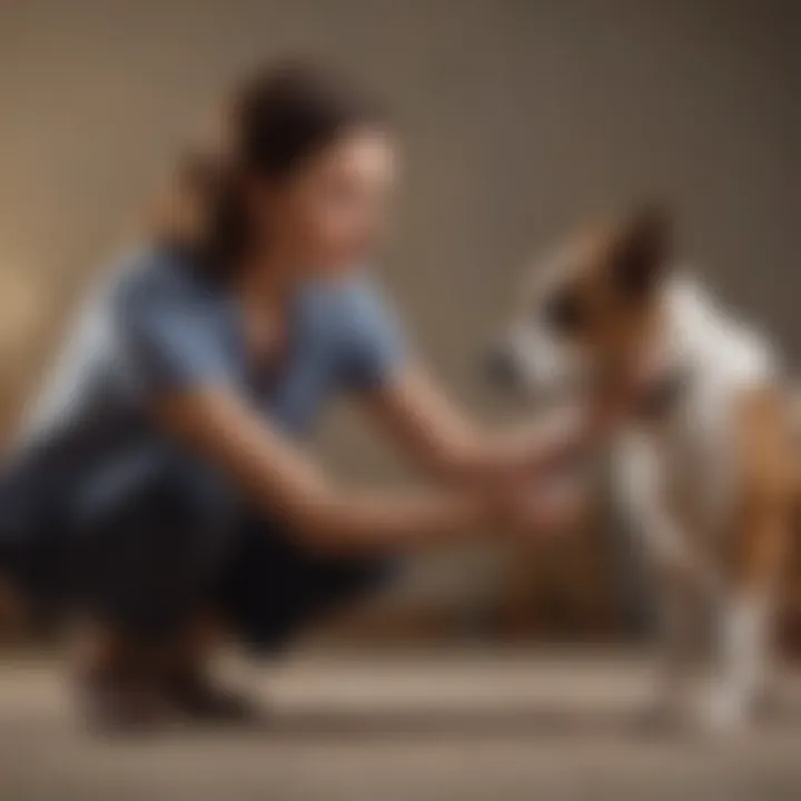 Woman applying flea prevention treatment on dog