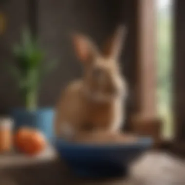 Healthy Feeding for Indoor Rabbits Nutrient-rich rabbit food assortment in stylish bowls