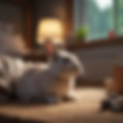 Luxurious indoor rabbit habitat with cozy bedding and toys