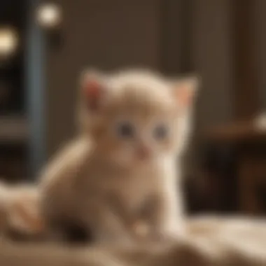 Newborn kitten receiving gentle grooming