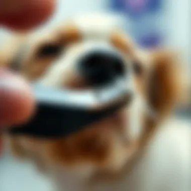 Precision Grooming with Razors A close-up view of a pet grooming razor in action, illustrating the precision and care involved in grooming a pet.