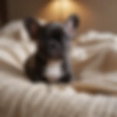 Cute French Bulldog puppy sitting on a blanket