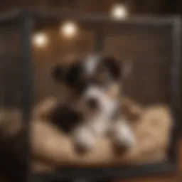 Puppy relaxing in a cozy crate