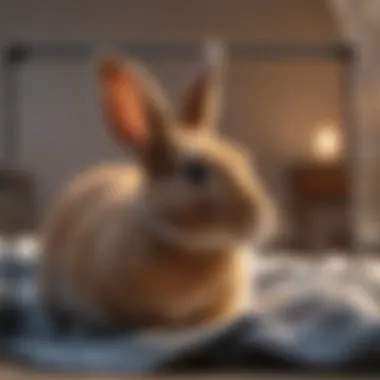 Rabbit enjoying cozy bedding in cage