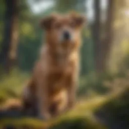 A healthy dog with a bright coat sitting outdoors
