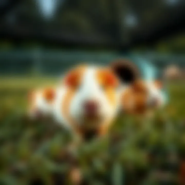 Outdoor guinea pig habitat with grass and shade