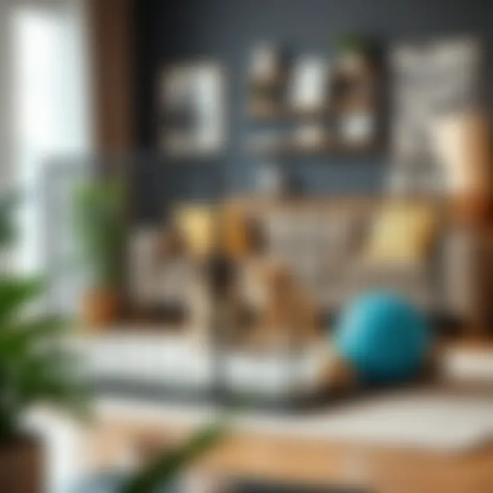 Stylish metal playpen for puppies in a living room setting