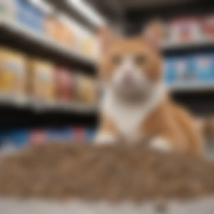 Eco-friendly alternatives to silica cat litter displayed on a Walmart shelf