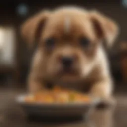 Bully puppy exploring nutritious food options