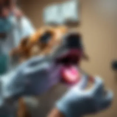 Veterinary Dental Examination Veterinarian examining a dog's dental health