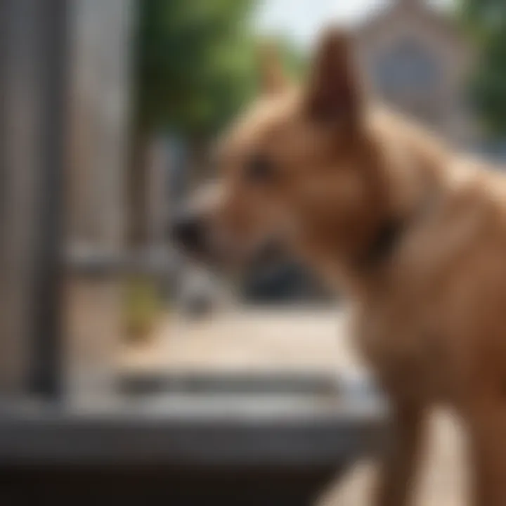 A dog drinking from a modern water fountain outdoors