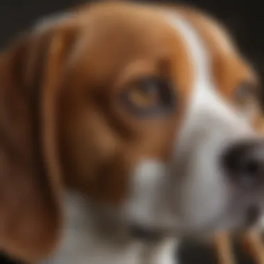 Close-up of a Beagle's distinctive facial features and expressive eyes.