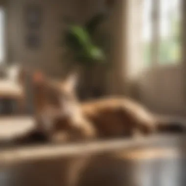The Tranquility of Cat Companionship A serene moment of a cat lounging in a sunlit room
