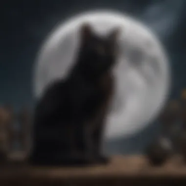 A black cat sitting under a full moon, surrounded by mystical symbols, highlighting its enchanting presence.