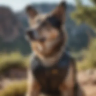 Dog with a cooling vest on a hot day