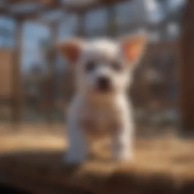 Adorable puppy playing in a covered pen