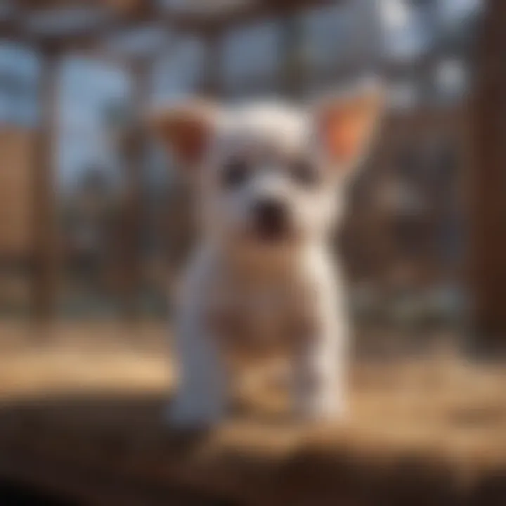 Adorable puppy playing in a covered pen