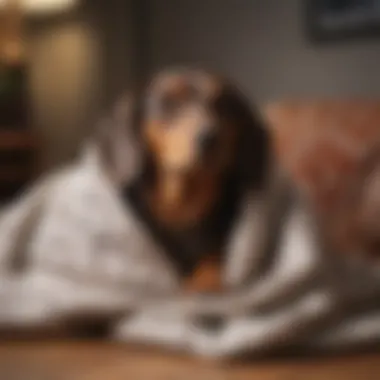 Dachshund cuddled up in a cozy blanket at home