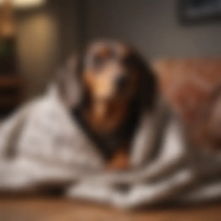 Dachshund cuddled up in a cozy blanket at home