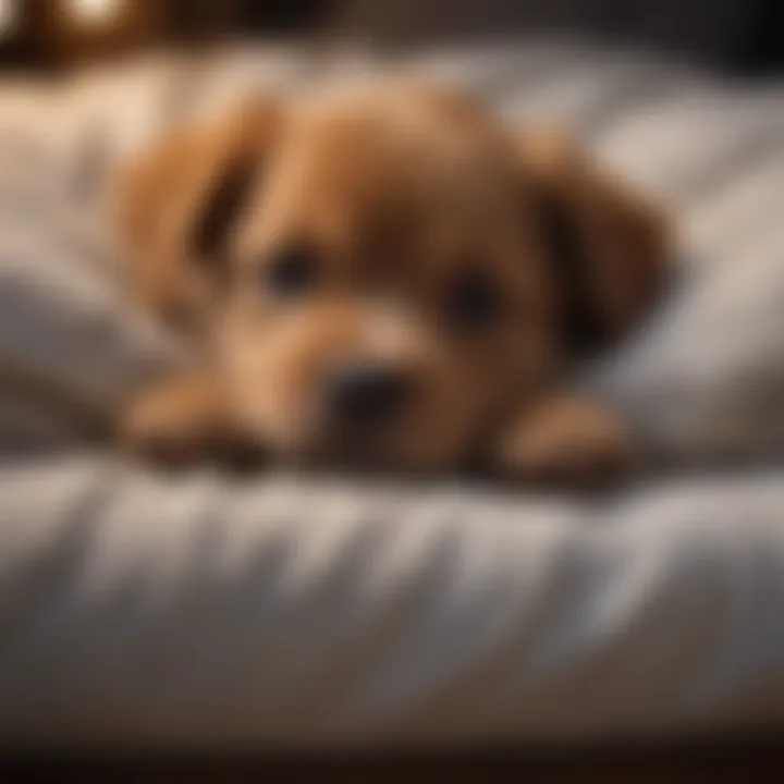 Puppy resting comfortably in a cozy bed