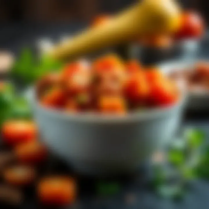 A bowl of freshly made wet cat food with vibrant vegetables