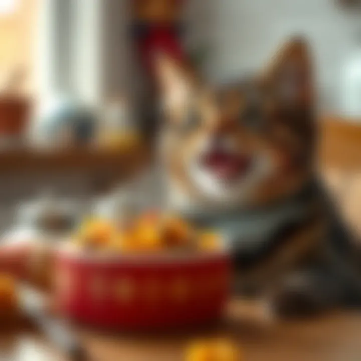 A content cat enjoying its meal from a bowl