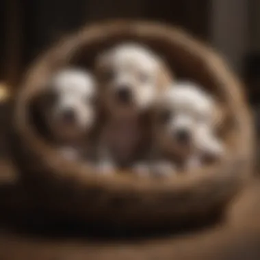 Adorable newborn puppies cuddled together in a cozy nest