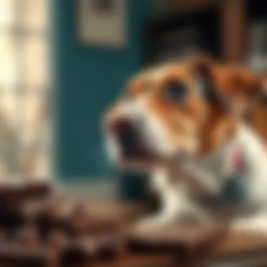 Curious Canine and Chocolate A playful dog looking curiously at a chocolate bar