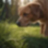 Curious dog sniffing grass