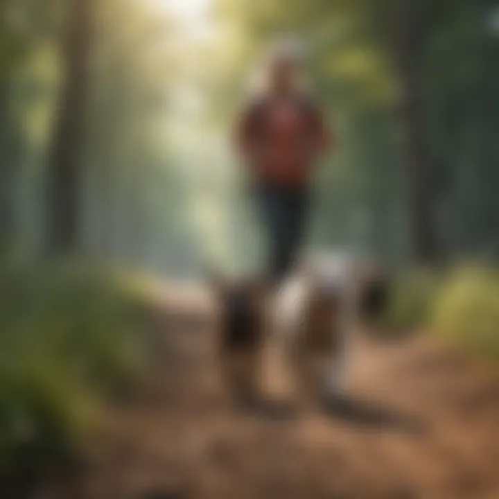 Dog owner walking with pet in nature