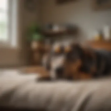 A peaceful scene of a dog resting comfortably at home, highlighting quality of life considerations.