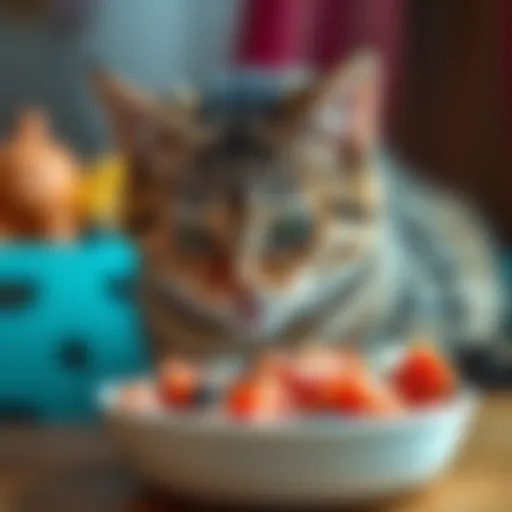 A cat enjoying raw food in a bowl
